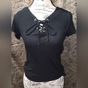 Black Lace-Up Top